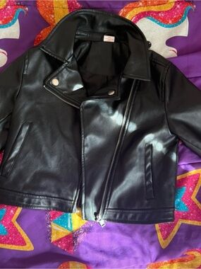 fabkids Black Faux Leather Moto Jacket for Kids